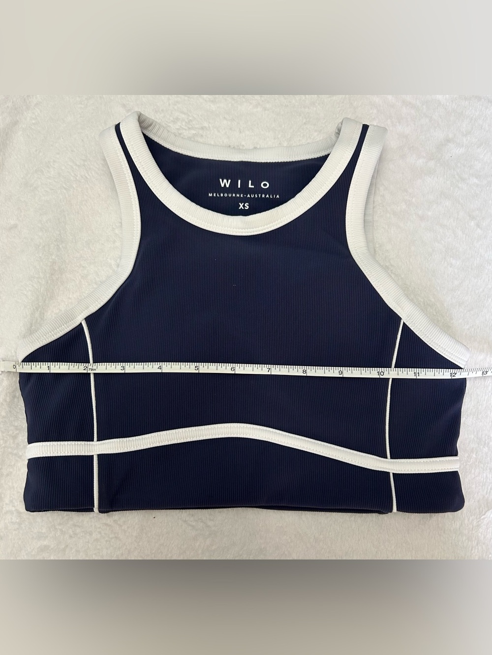 Wilo The Label size XS Navy and White High-Neck Ribbed Sports Bra - Picture 5 of 6